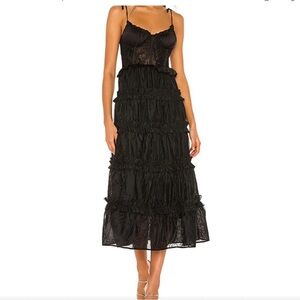 V. Chapman Black Tiered Lace Midi Dress